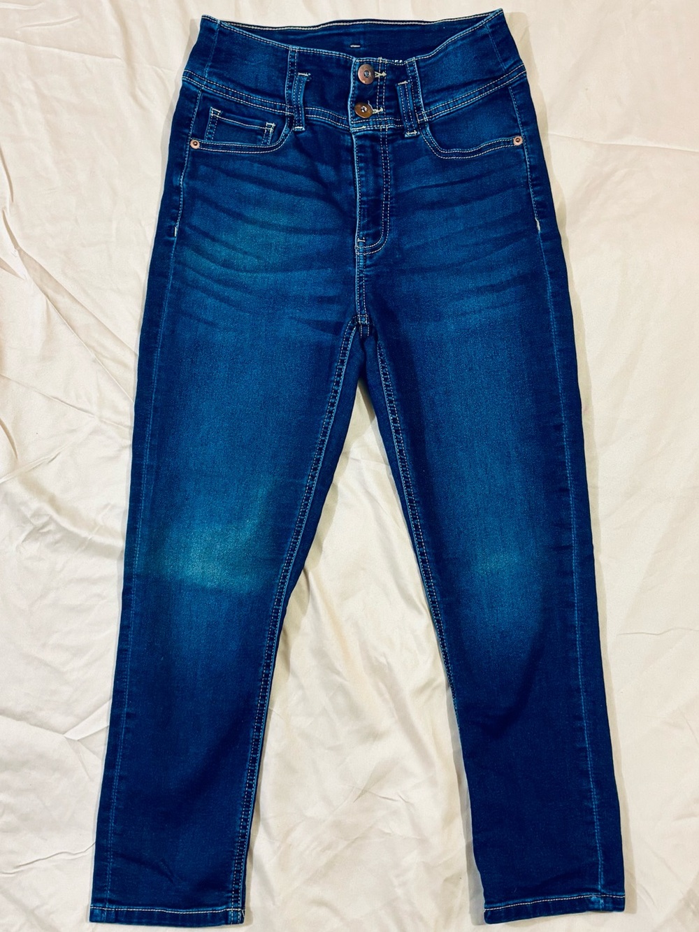 No Boundaries Womens Size 7 High Rise Double Button Skinny Jeans Dark Wash